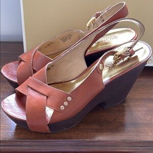 Michael Kors Tan and Brown Wedge Sandals